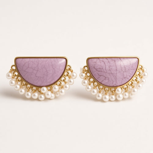 Chandra Half-Moon Pearl Earrings by The P.S Collection - studio view