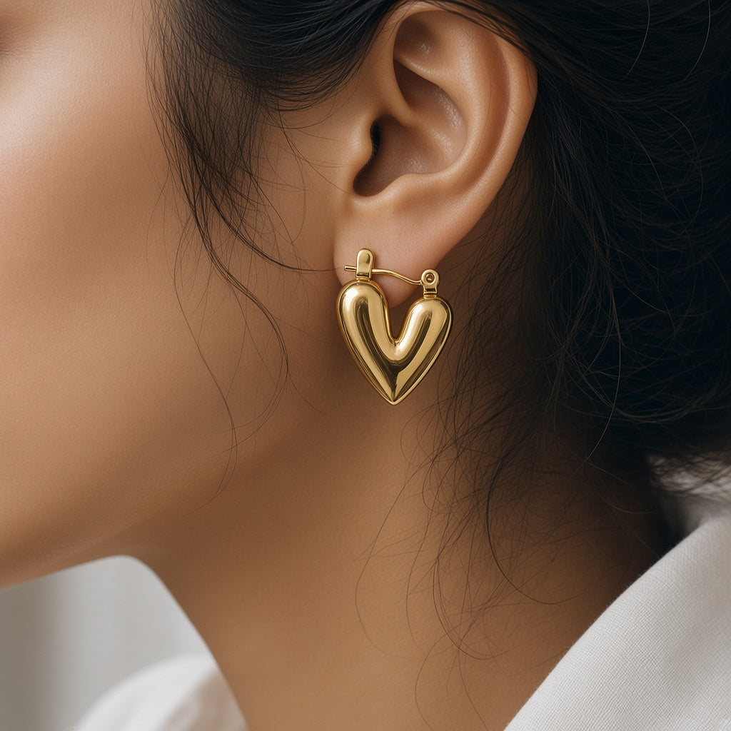 Dil Gold Heart Hoop Earrings by The P.S Collection - worn