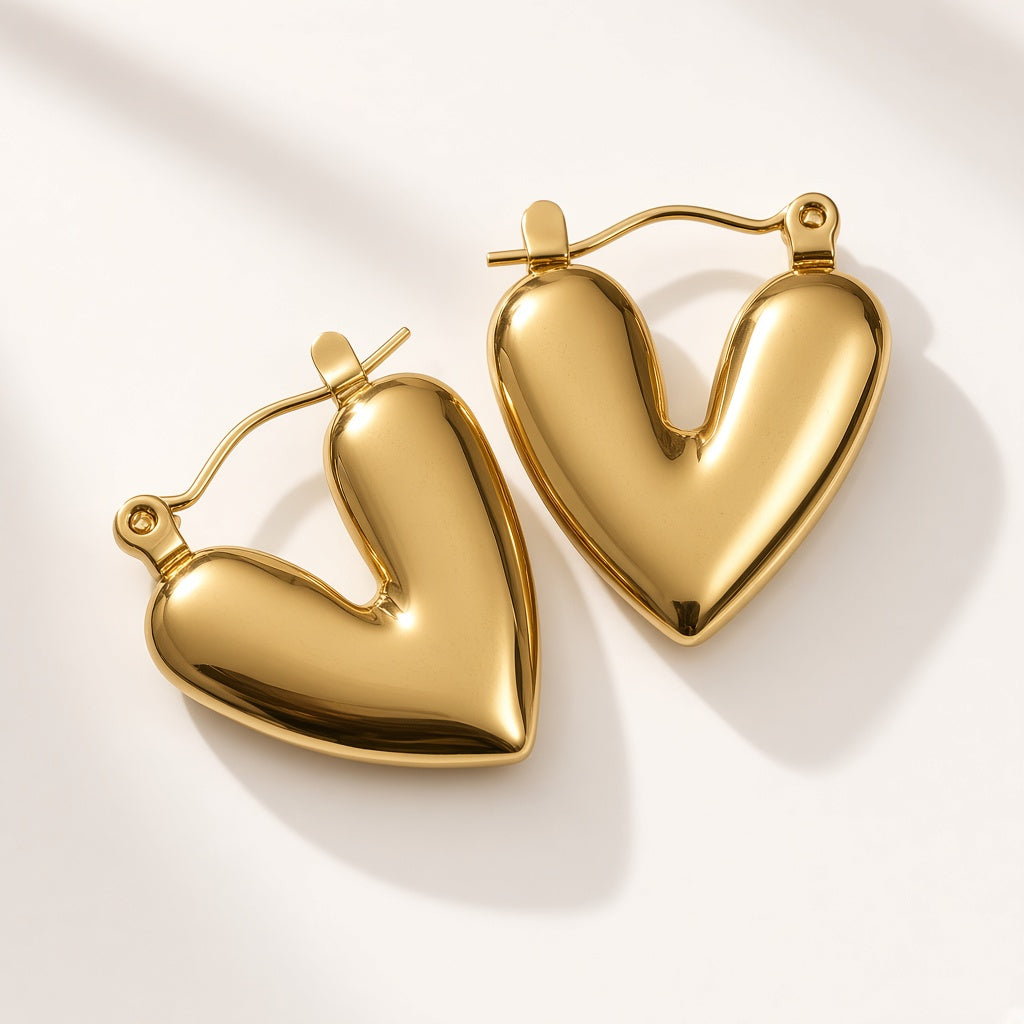 Dil Gold Heart Hoop Earrings by The P.S Collection - studio view