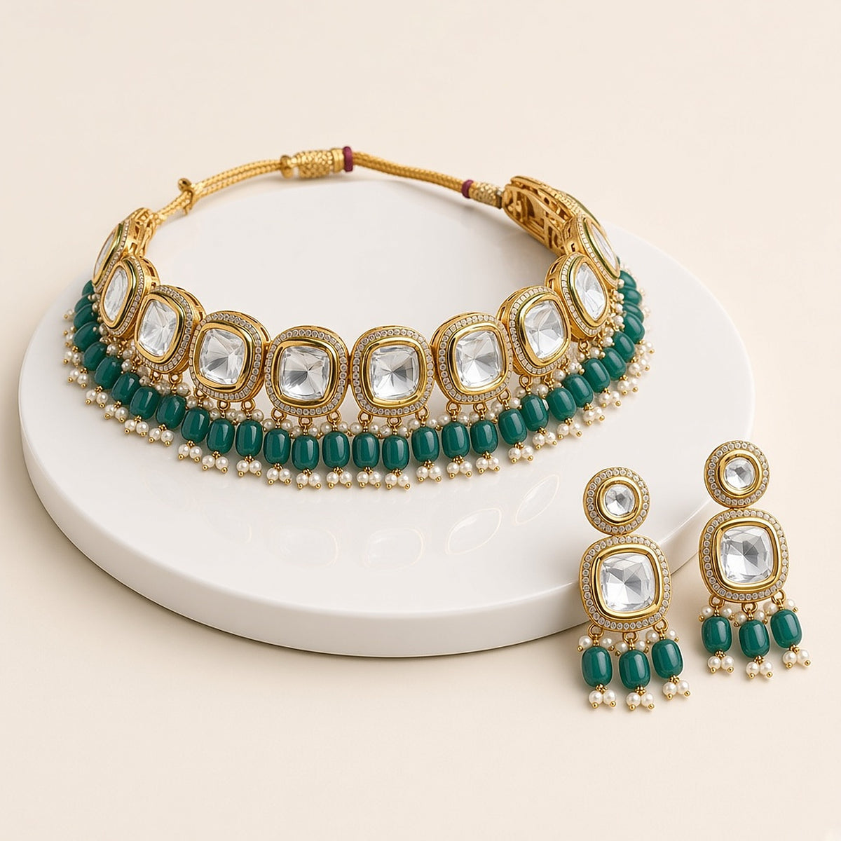 Firoza Teal Polki Choker Set – 3D view