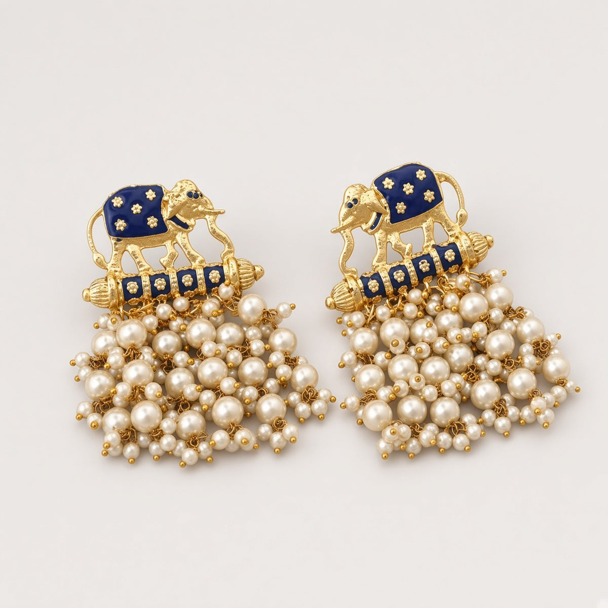 Gajraj Blue Elephant Pearl Earrings elephant pearl earrings by The P.S Collection - studio view