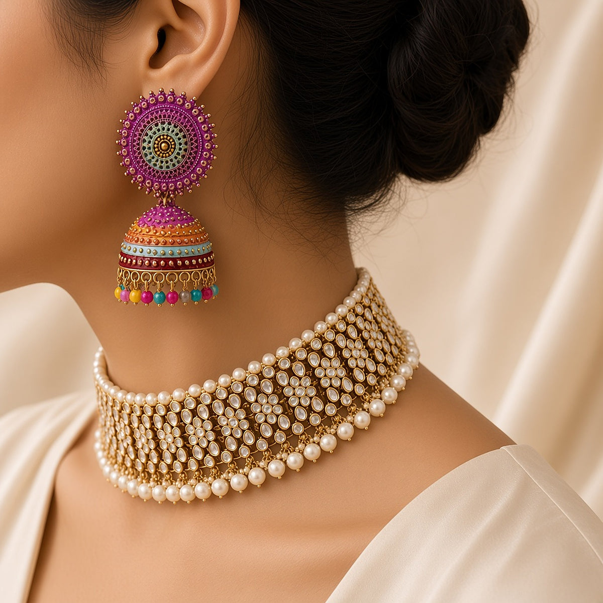 Golden Kundan Occasion Bundle – worn close-up
