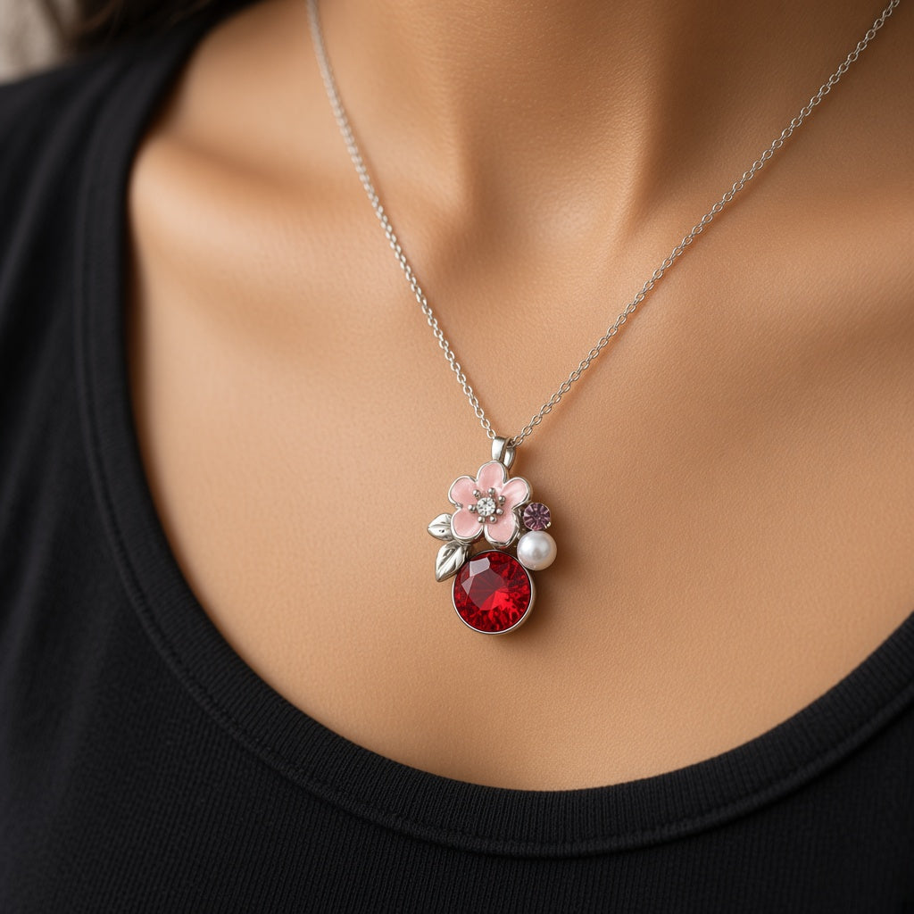 Gulab Rose Crystal Pendant Set by The P.S Collection - worn