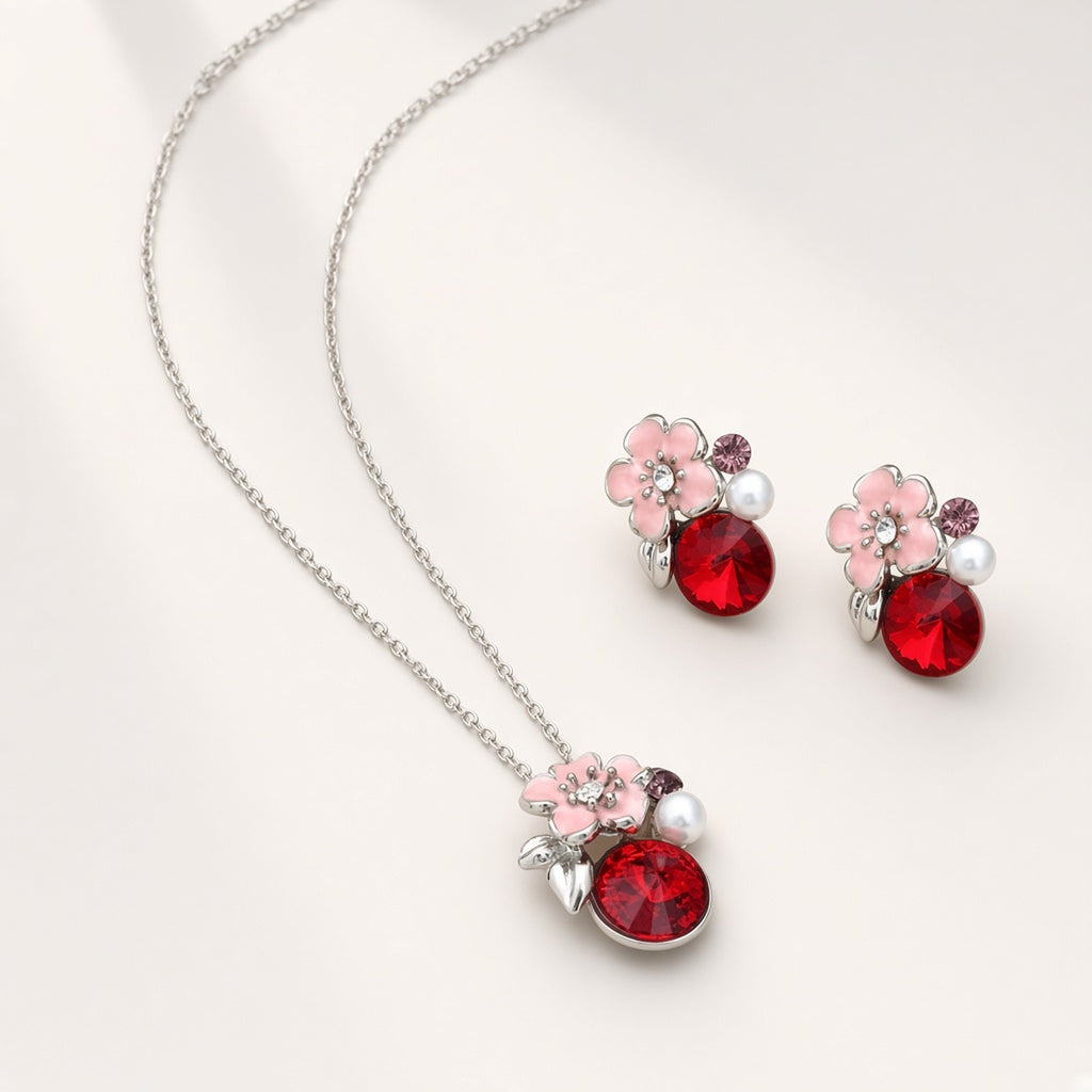 Gulab Rose Crystal Pendant Set pendant and earring set by The P.S Collection - studio view