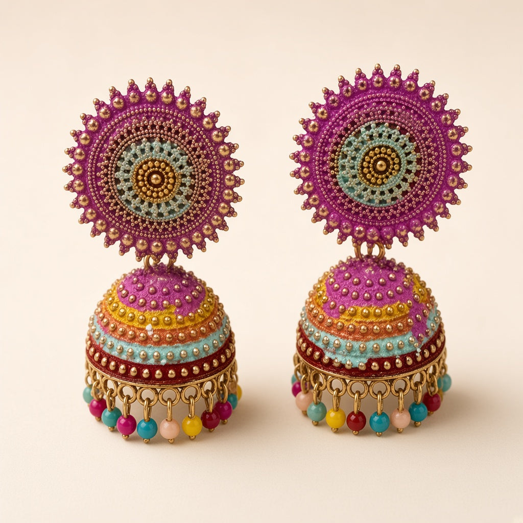 Gulabi Sunburst Jhumkas
