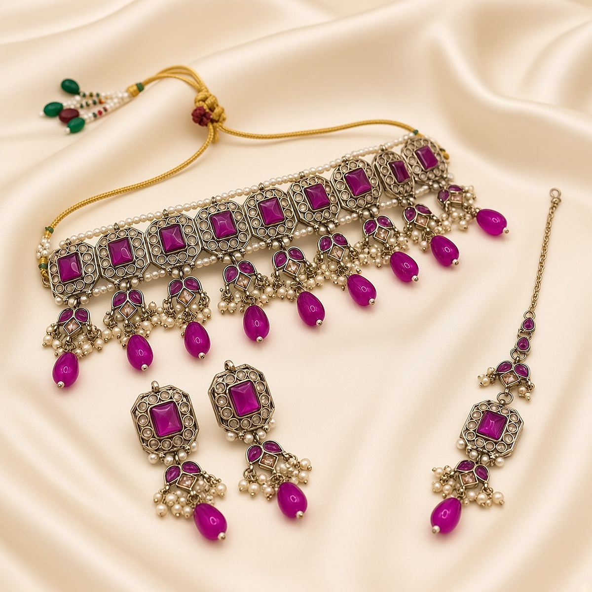 Gulmohar Magenta Choker Set – second angle