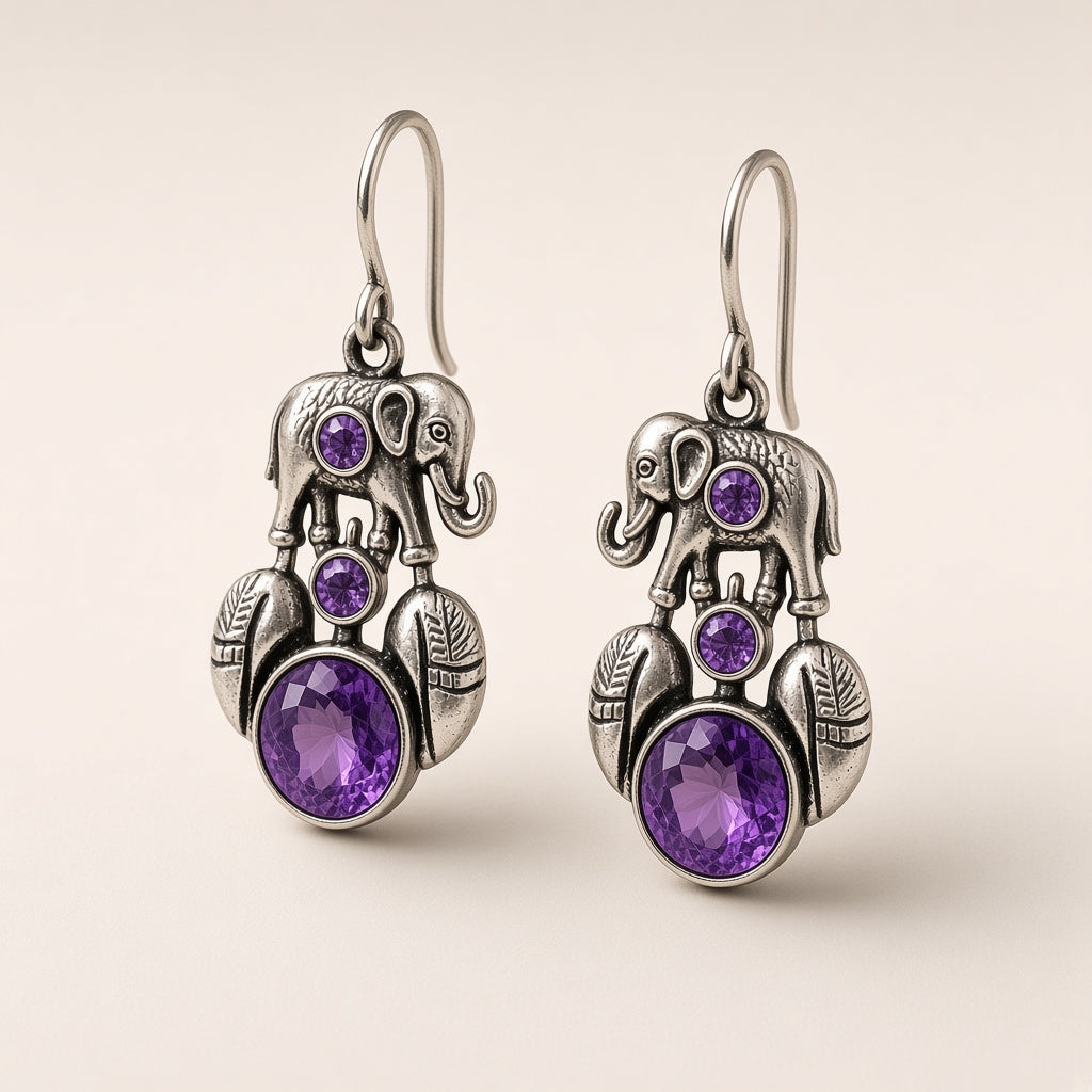 Haathi Oxidised Elephant Earrings by The P.S Collection - 3D view