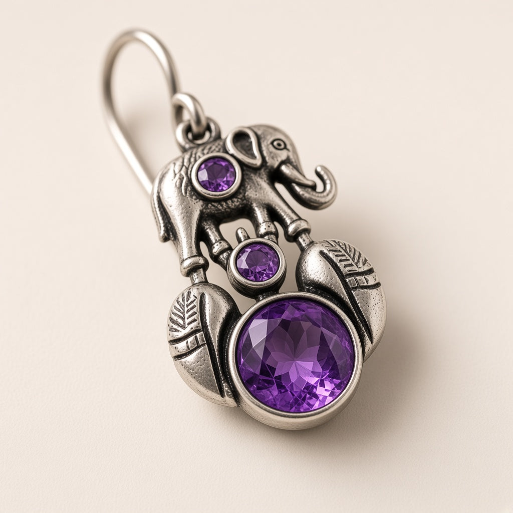 Haathi Oxidised Elephant Earrings by The P.S Collection - alternate angle