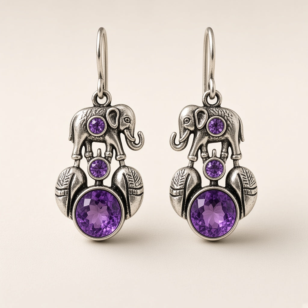 Haathi Oxidised Elephant Earrings by The P.S Collection - studio view