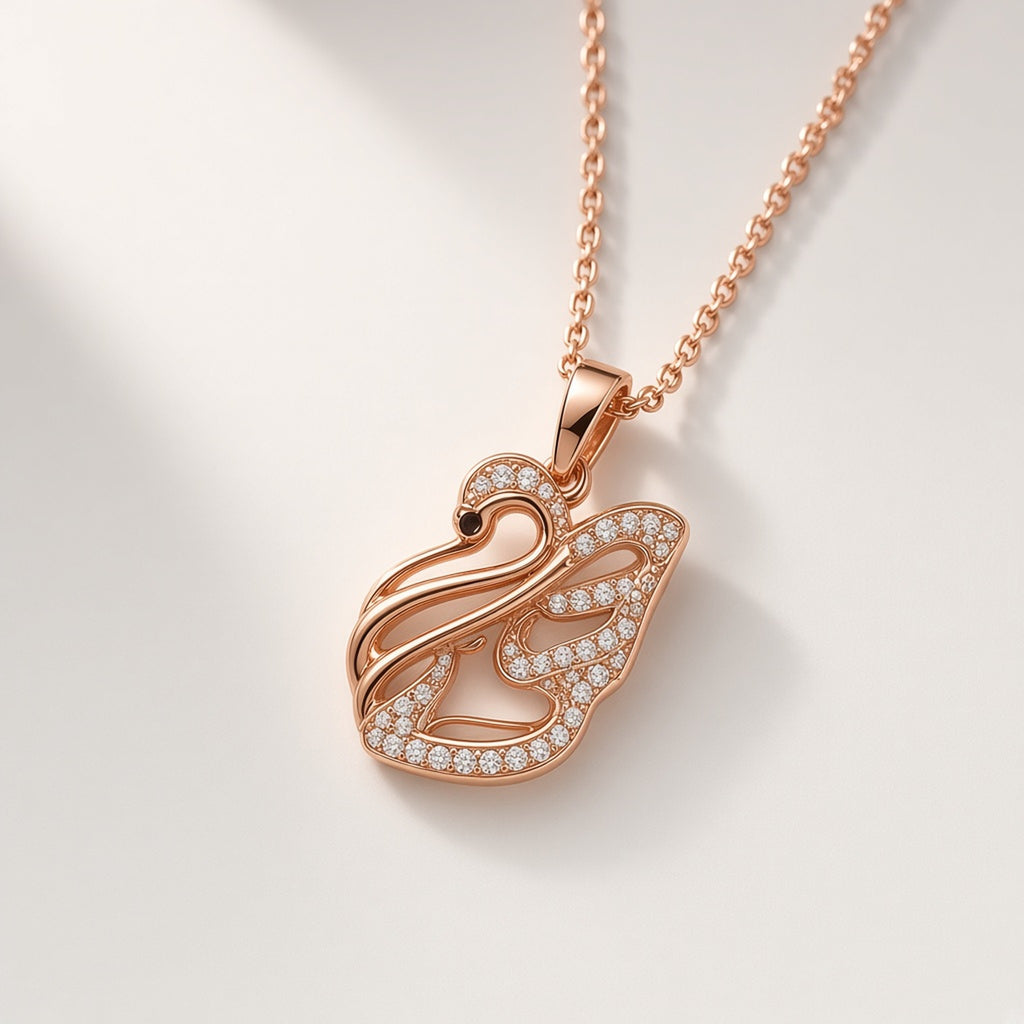 Hansa Swan Pendant Necklace rose gold swan necklace by The P.S Collection - studio view
