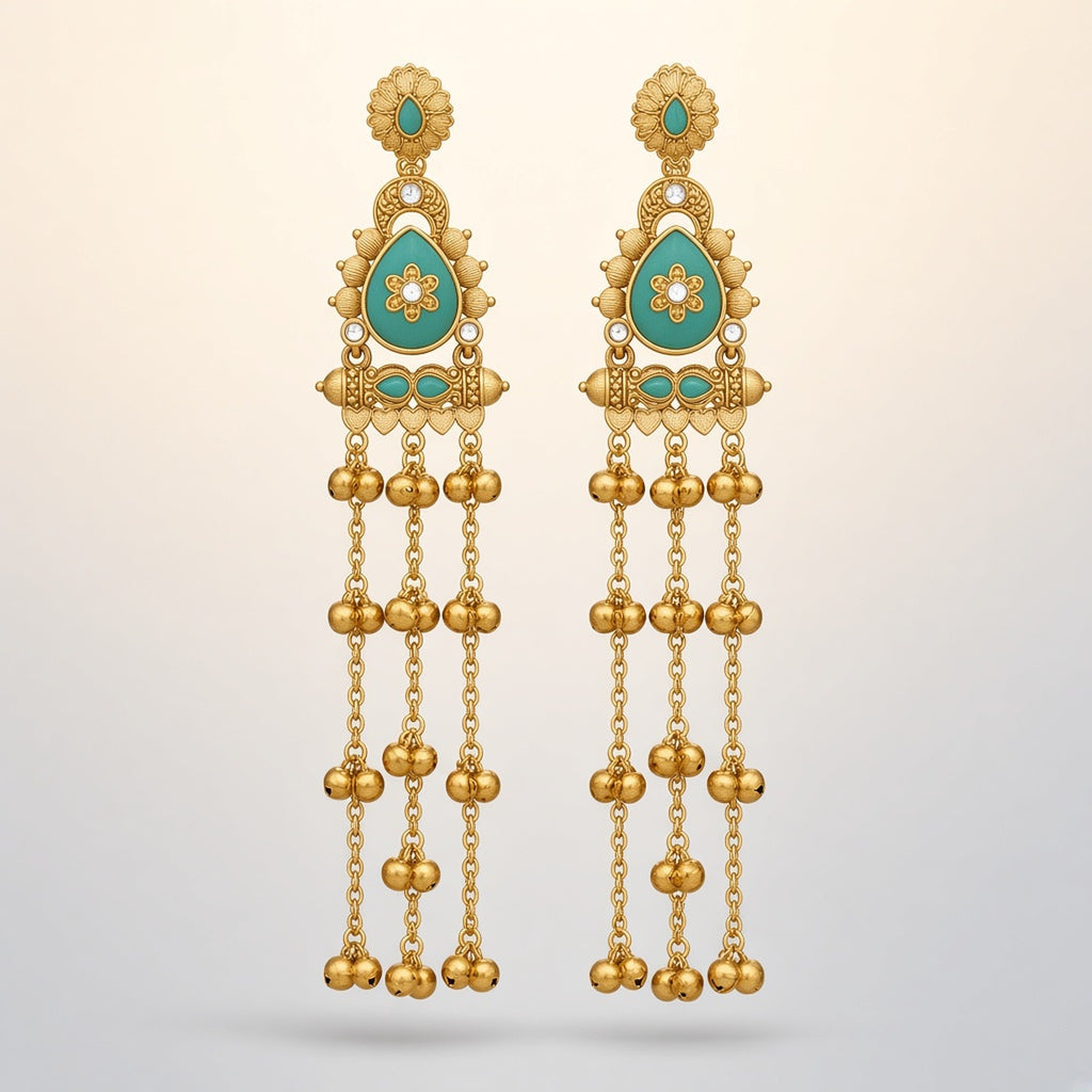 Harit Rama Green Kashmiri Earrings Kashmiri ghungroo earrings by The P.S Collection - studio view