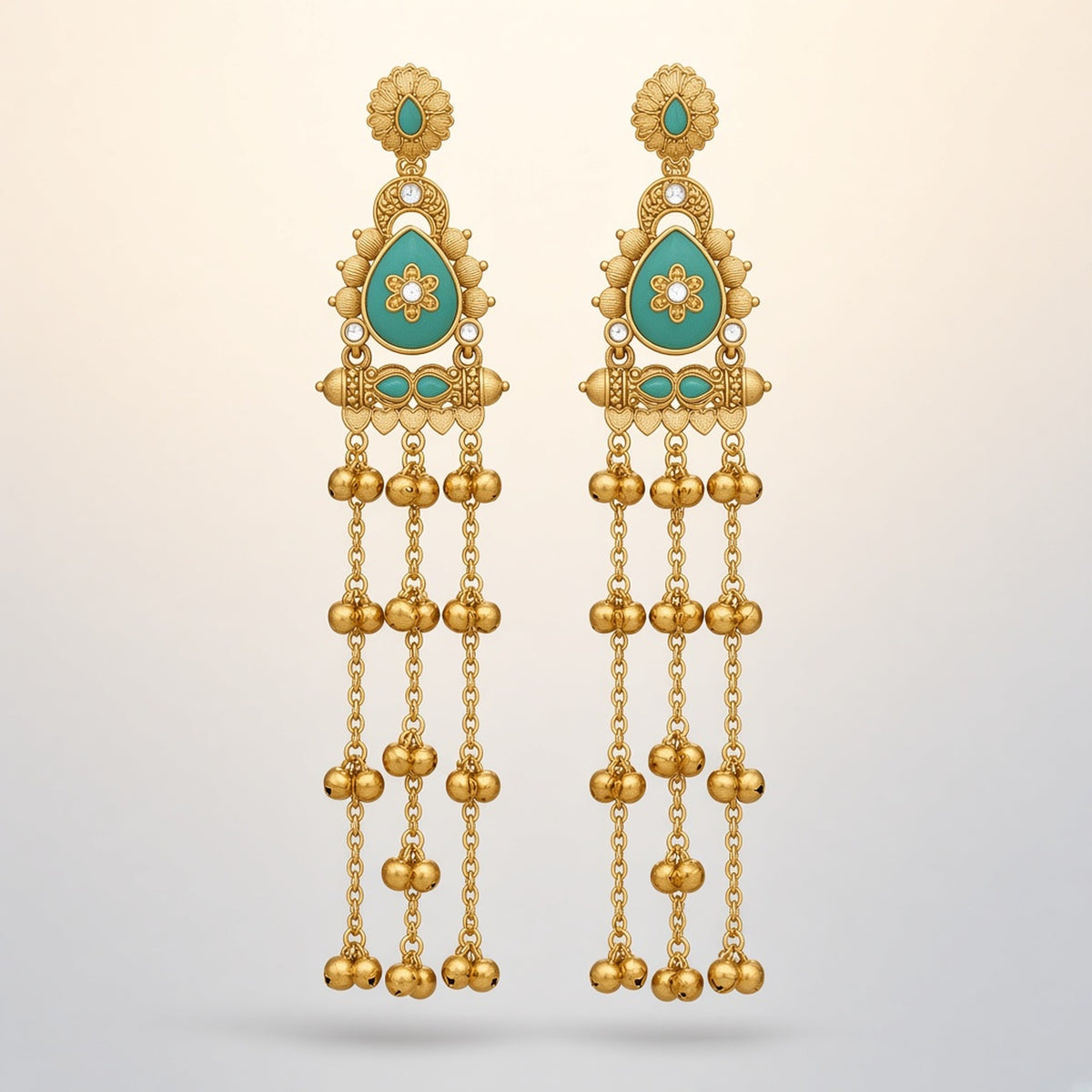 Harit Rama Green Kashmiri Earrings Kashmiri ghungroo earrings by The P.S Collection - studio view