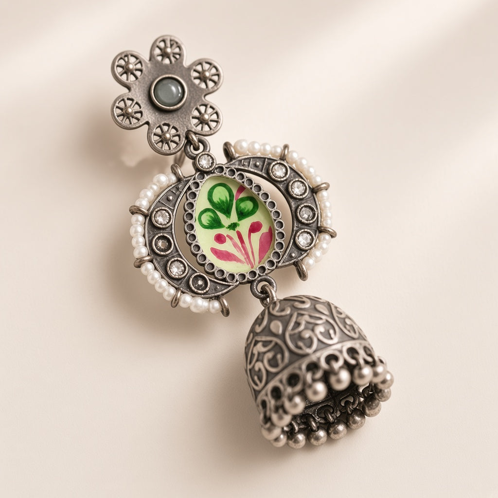 Hariyali Oxidised Jhumkas by The P.S Collection - alternate angle