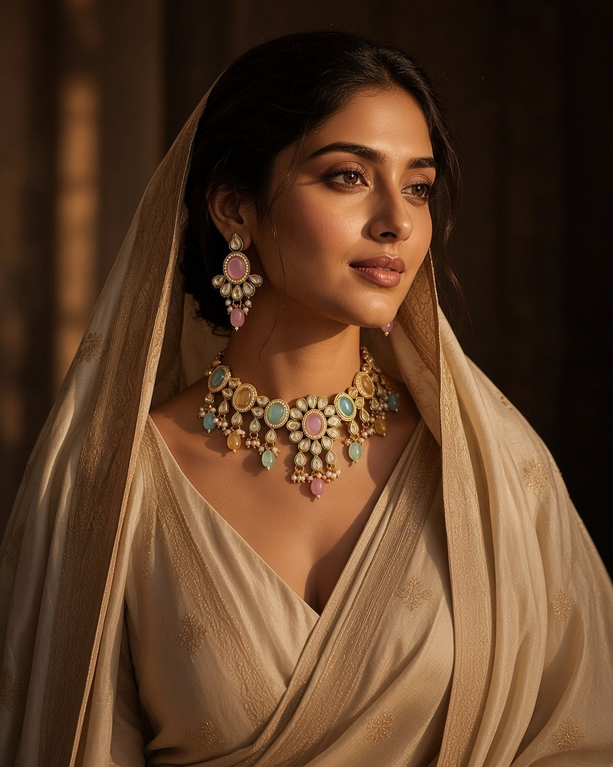 Komal Pastel Kundan Choker Set
