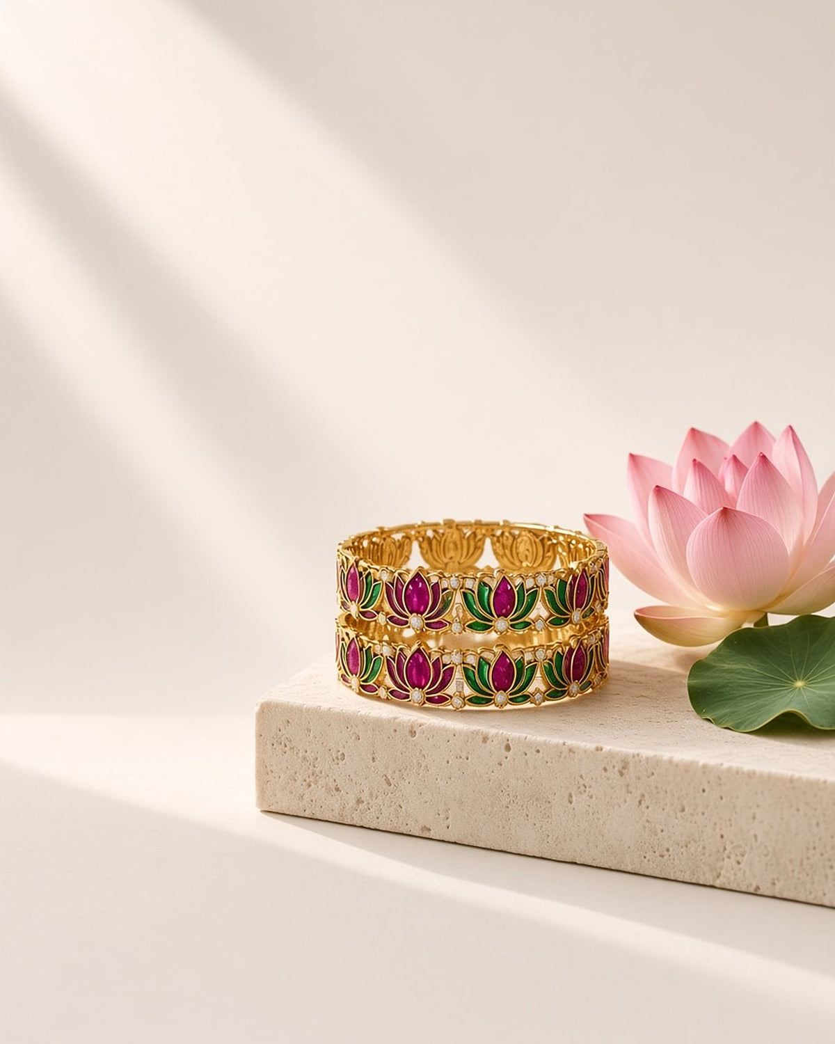Kamal Lotus Meenakari Bangle Pair