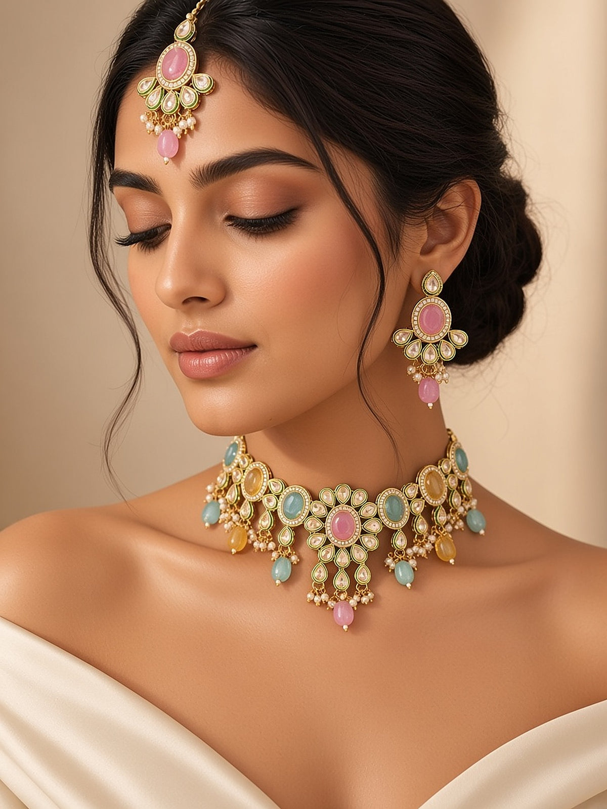 Komal Pastel Kundan Choker Set