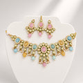 Komal Pastel Kundan Choker Set by The P.S Collection - studio view on an ivory bust