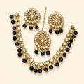 Kaajal Black Bead Kundan Necklace Set with Maang Tikka – studio view