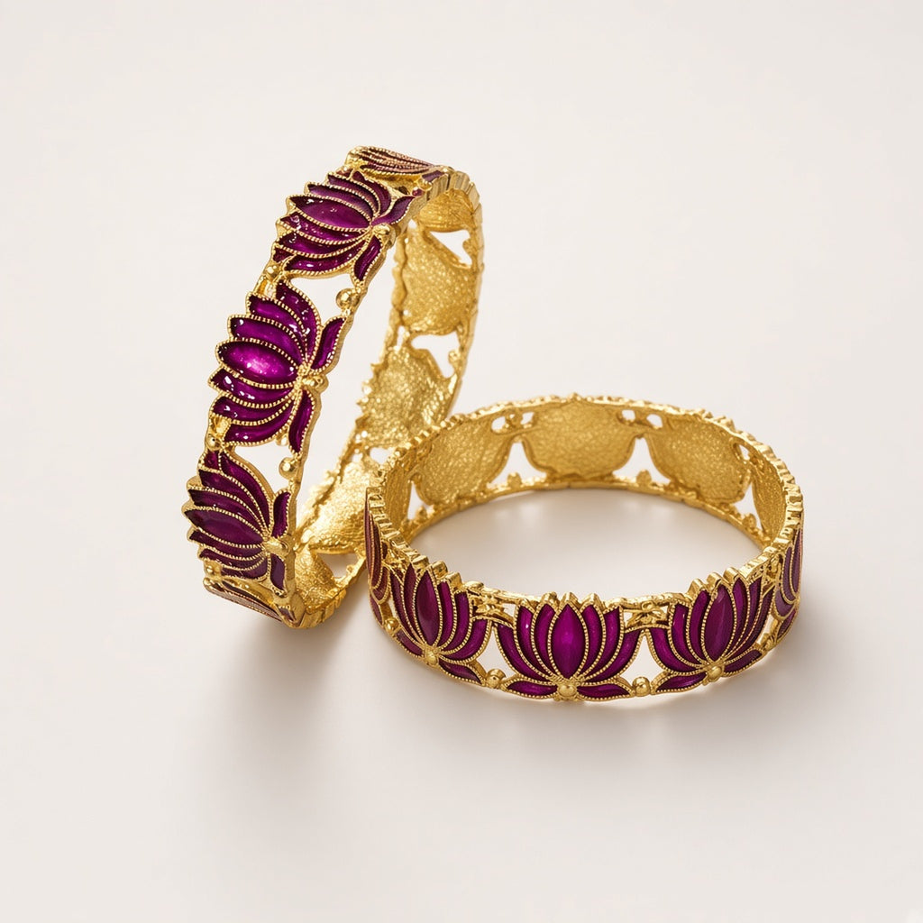 Kamal Lotus Meenakari Bangle Pair meenakari bangles by The P.S Collection - studio view