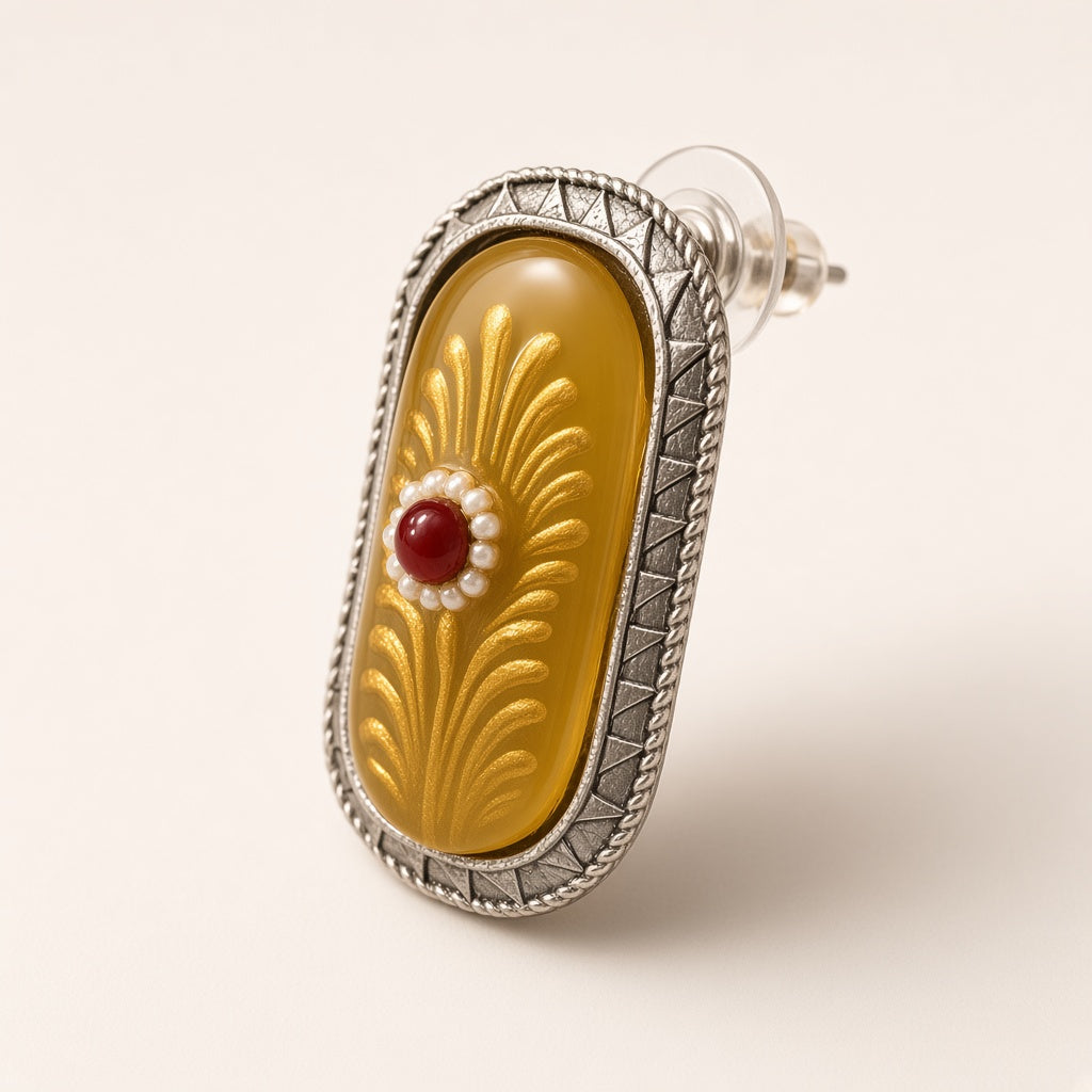 Kesar Yellow Glass Stud Earrings by The P.S Collection - alternate angle