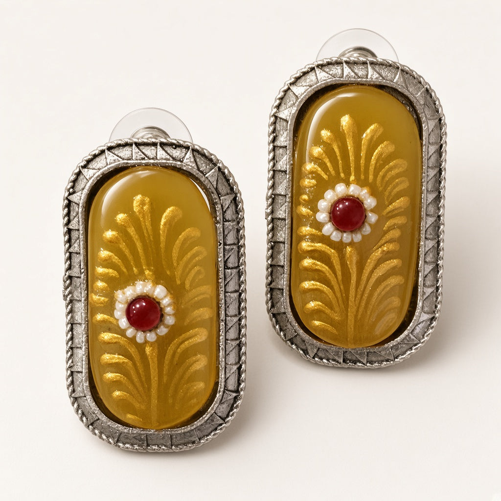 Kesar Yellow Glass Stud Earrings by The P.S Collection - studio view