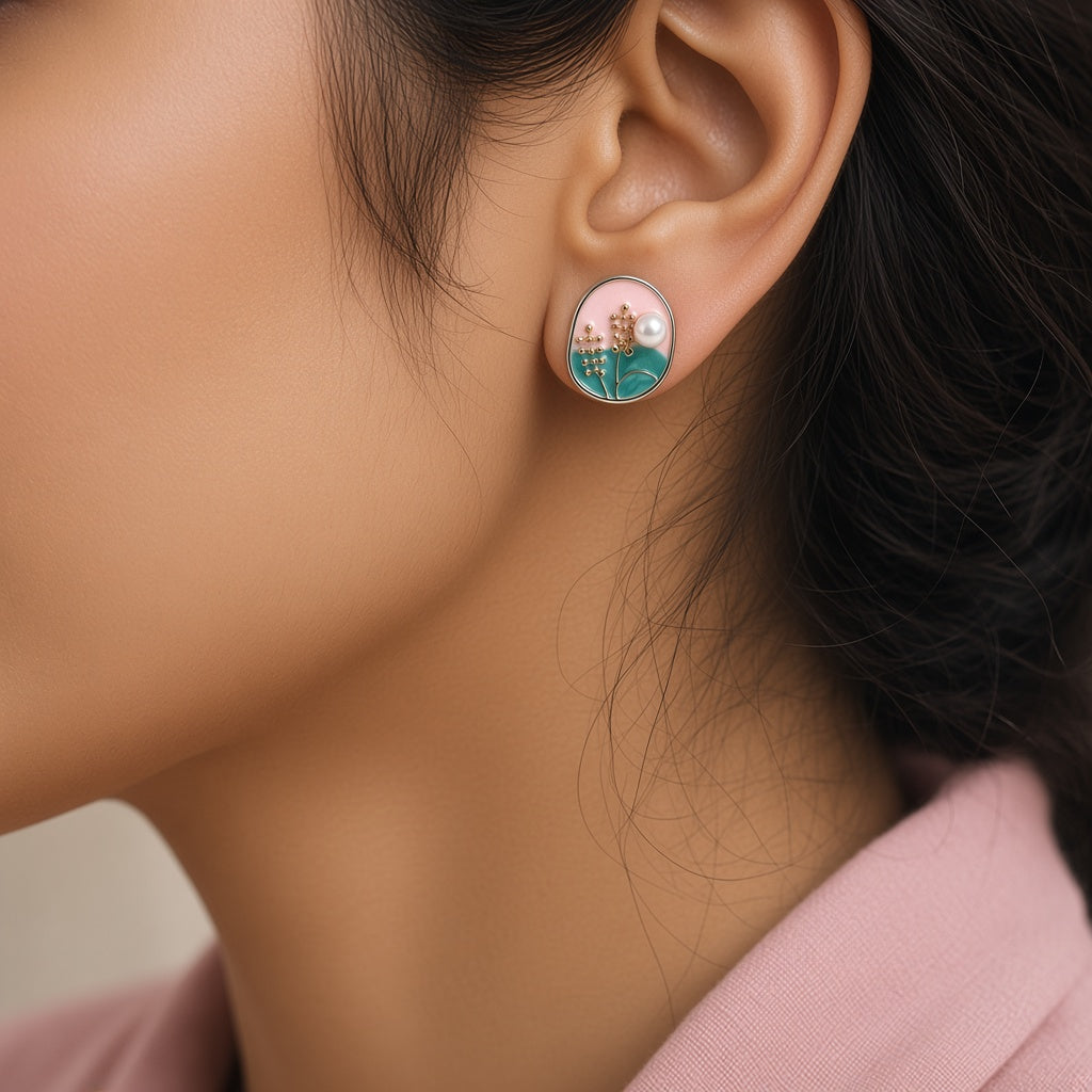 Kusum Enamel Button Studs by The P.S Collection - worn