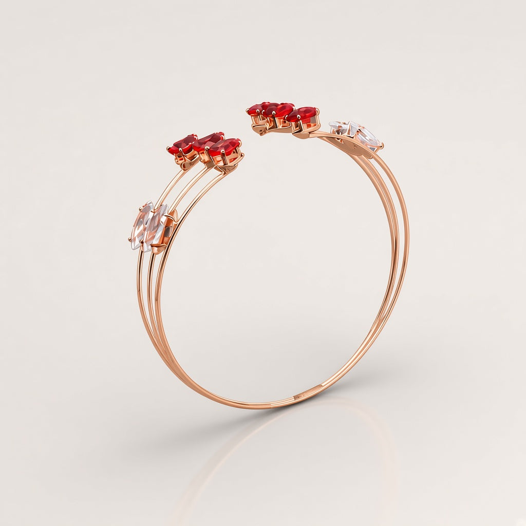 Lalit Rose Gold Wire Cuff in ruby - 3D three-quarter view