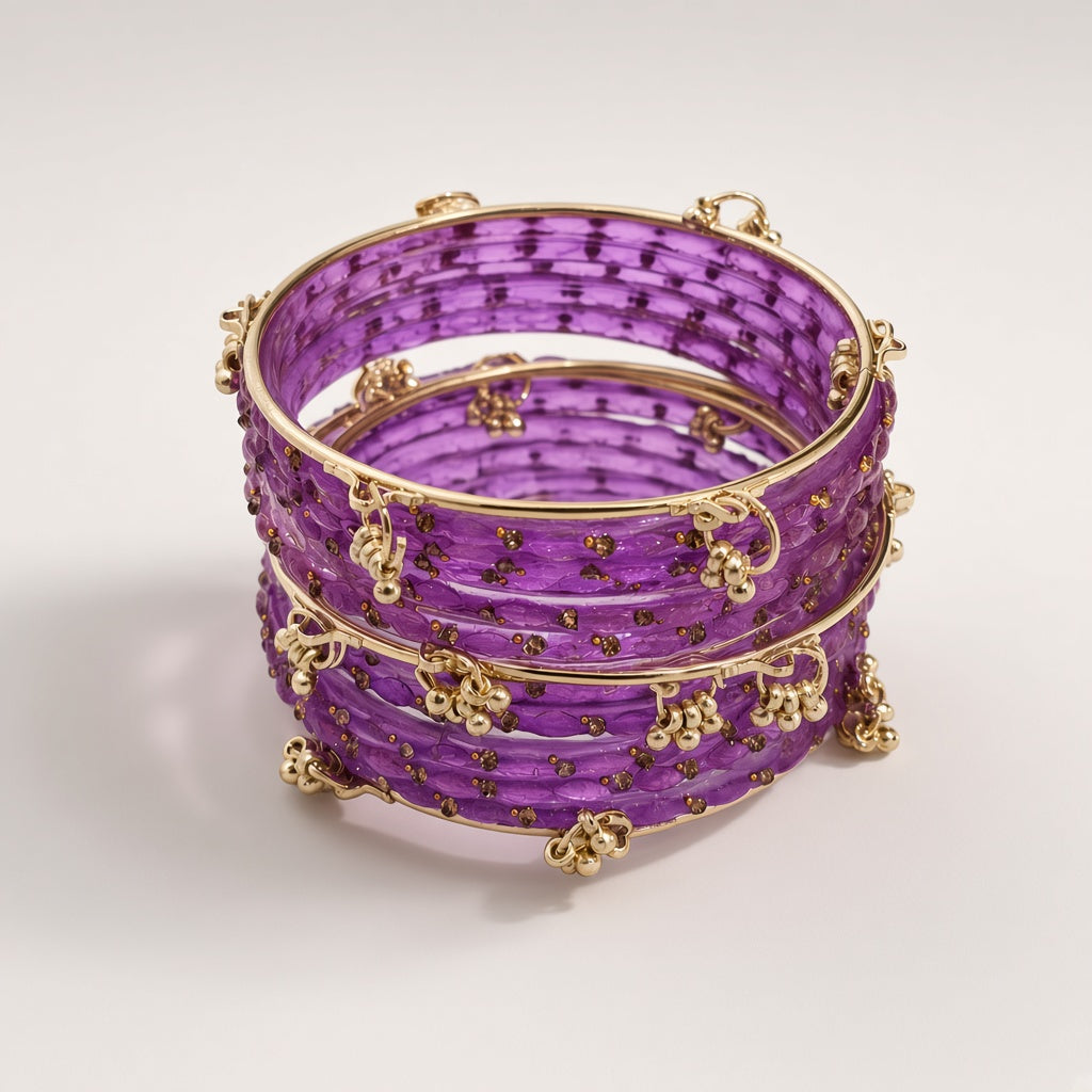 Lavanya lavender glass bangle set, 3D three-quarter view