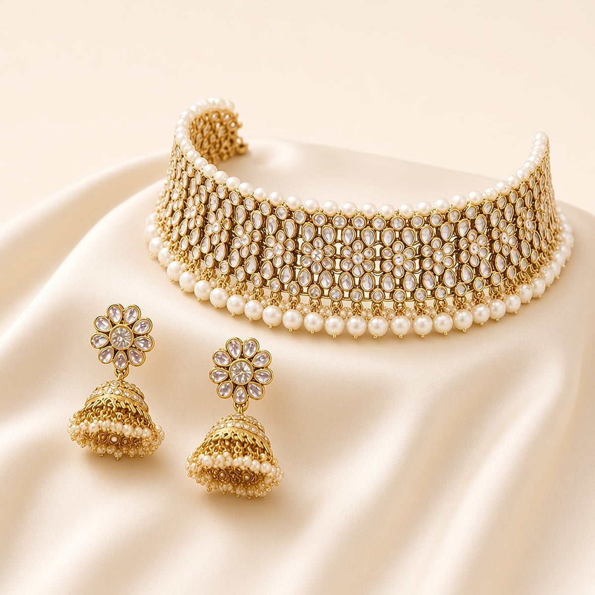 Maharani Gold Pearl Kundan Choker Set – second angle