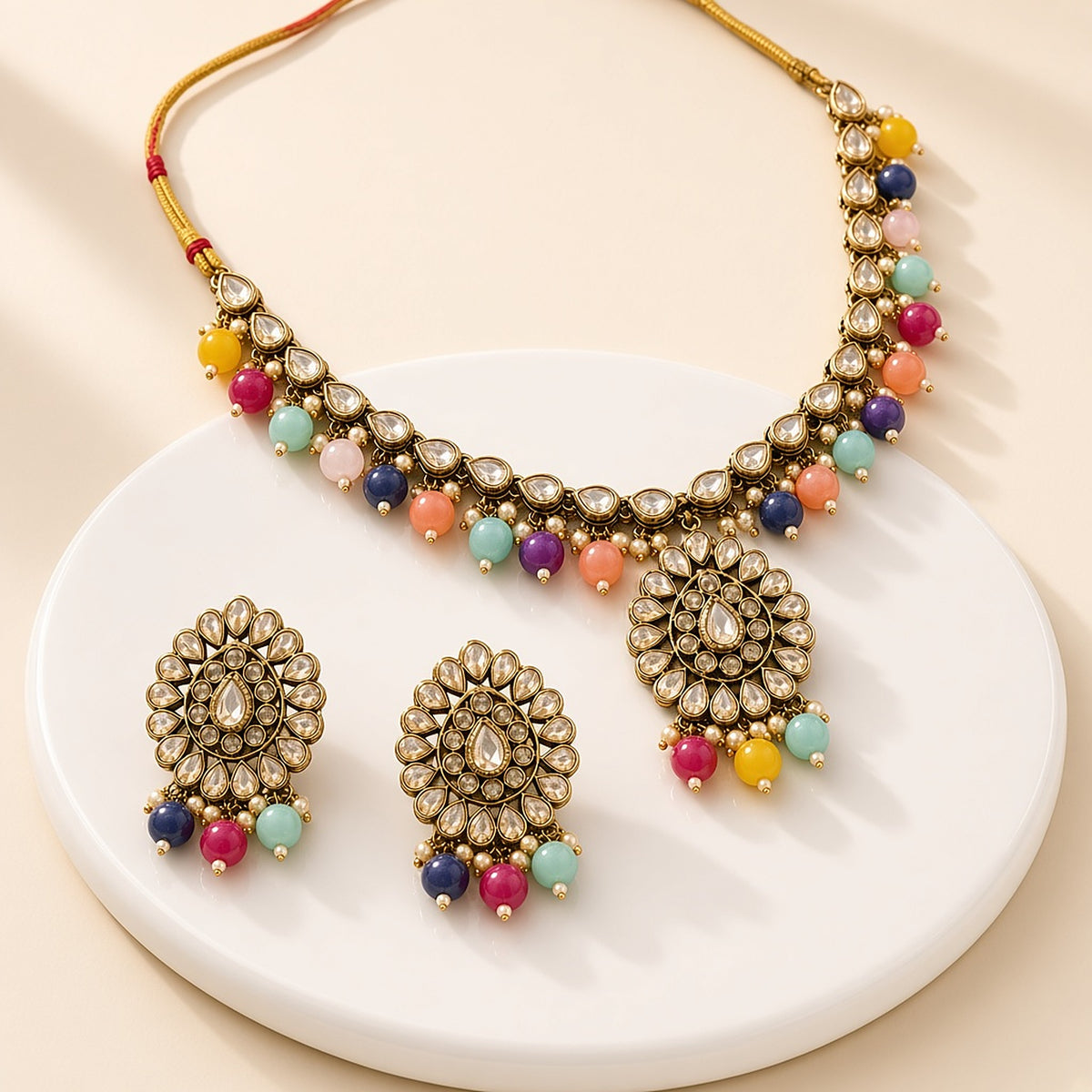 Navrang Multicolour Kundan Necklace Set – 3D view