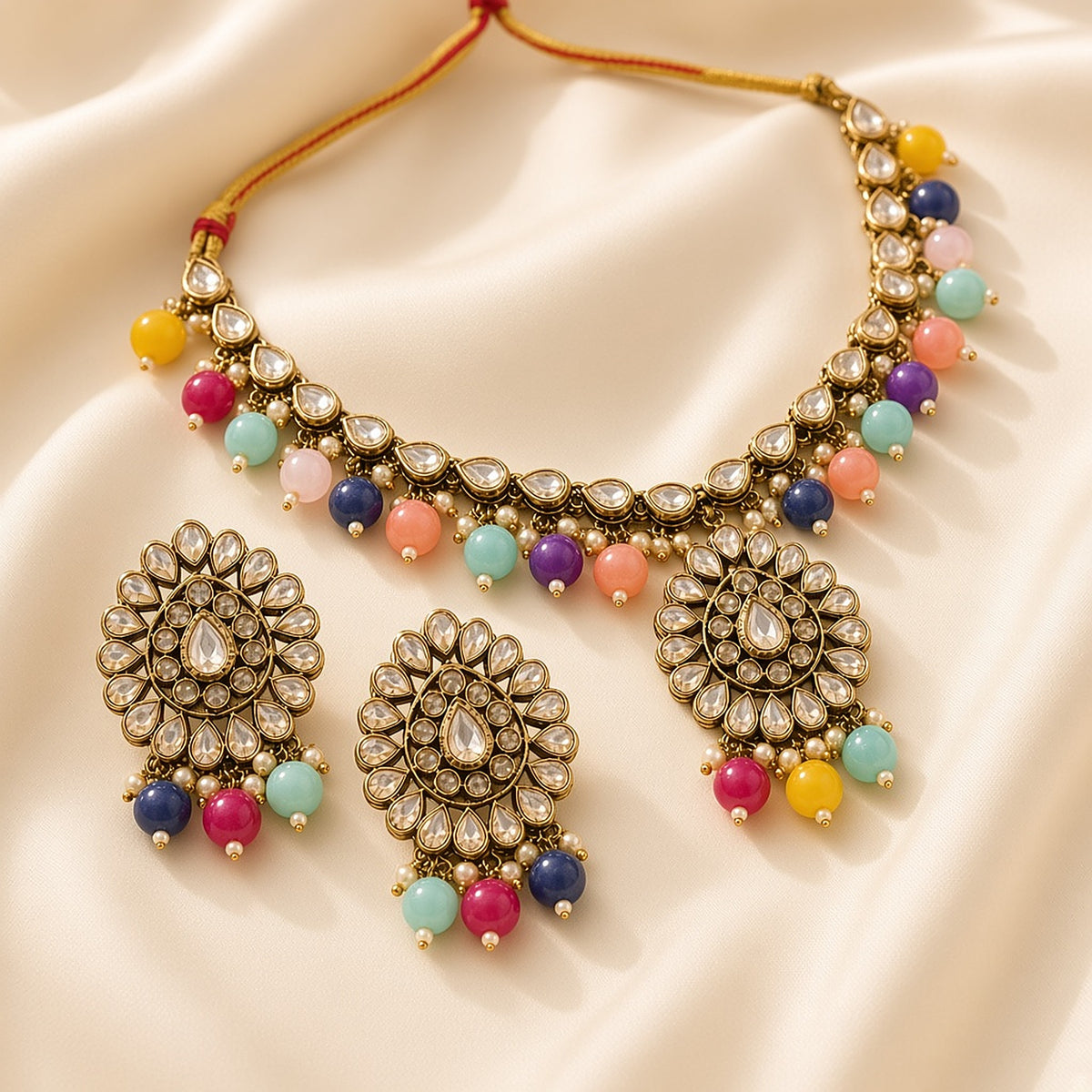 Navrang Multicolour Kundan Necklace Set – second angle