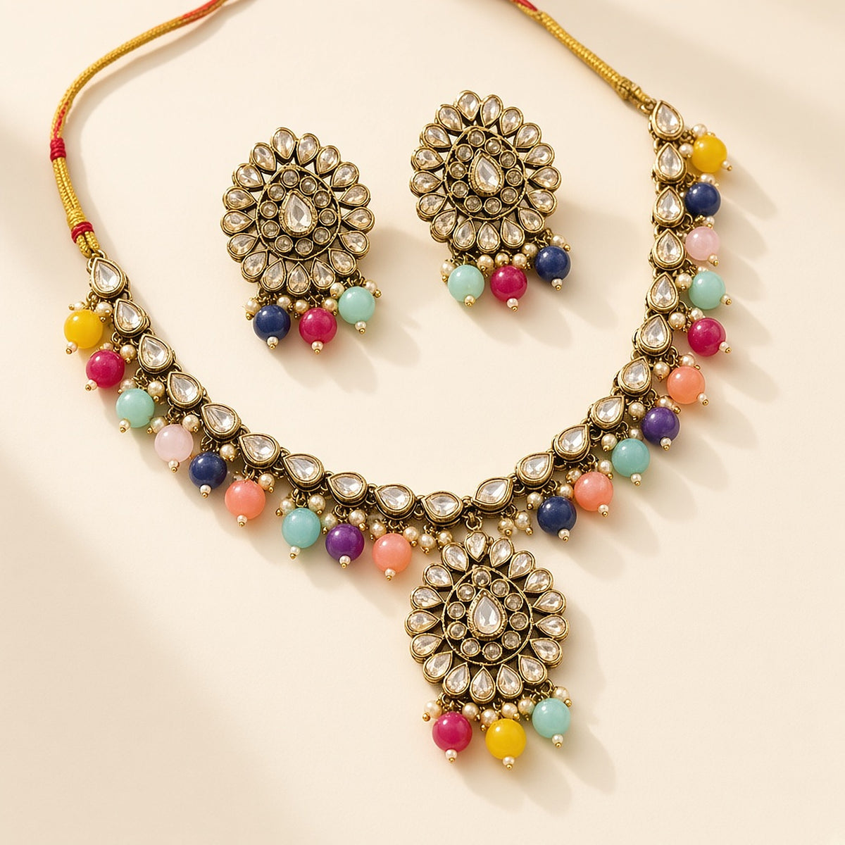 Navrang Multicolour Kundan Necklace Set – studio view