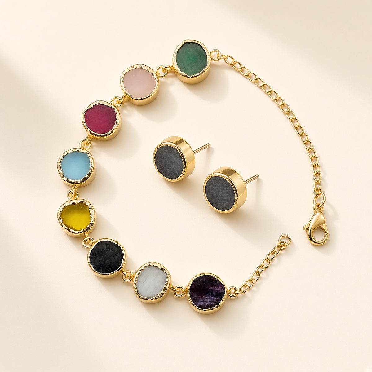 Navratna Multicolour Round-Stone Necklace Set – studio view