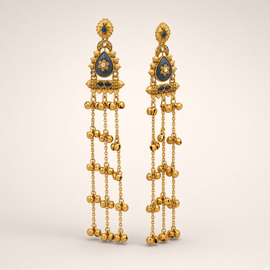 Neelam Kashmiri earrings, 3D three-quarter view