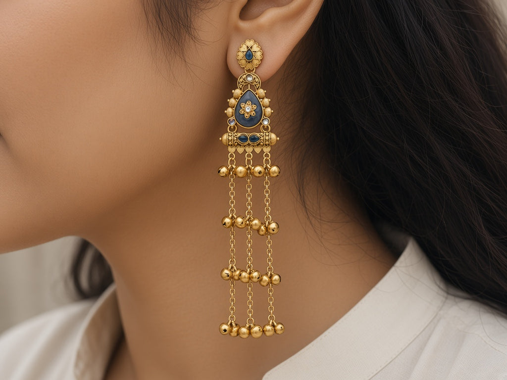 Neelam Kashmiri earrings worn on the ear