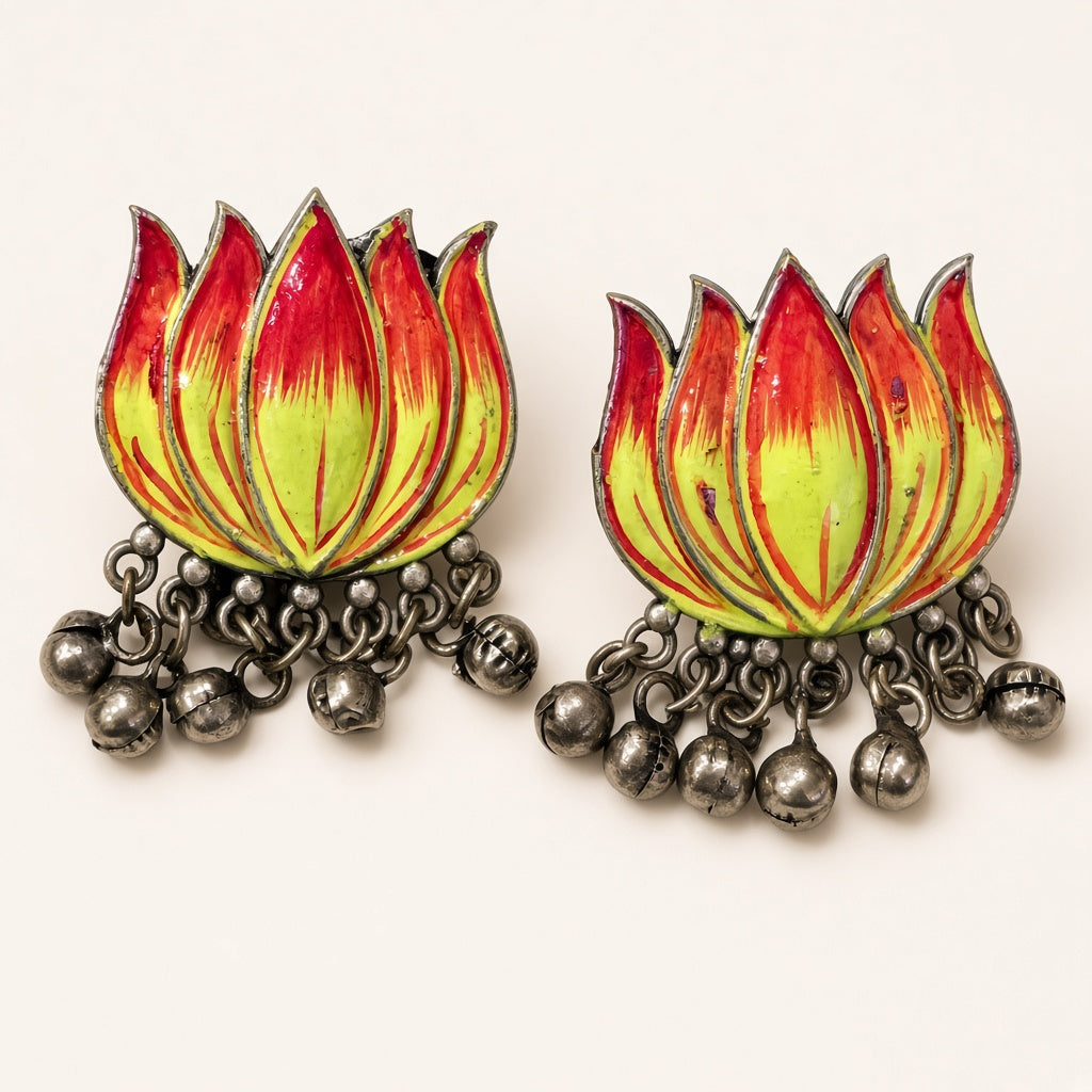 Padma Lotus Enamel Ghungroo Earrings