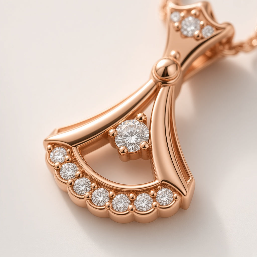 Pankha fan pendant close-up of the centre stone and pavé cubic zirconia hem