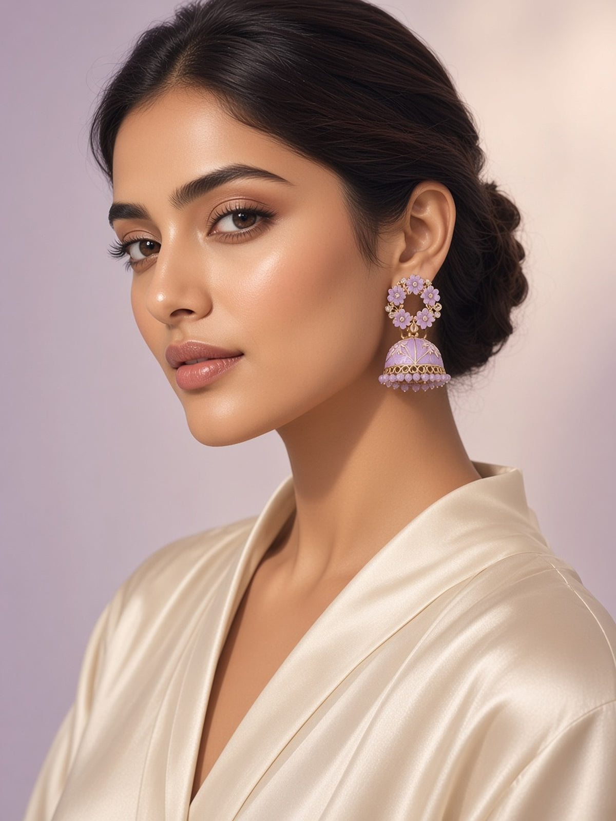 Phool Flower Wreath Jhumkas meenakari jhumka earrings by The P.S Collection - worn