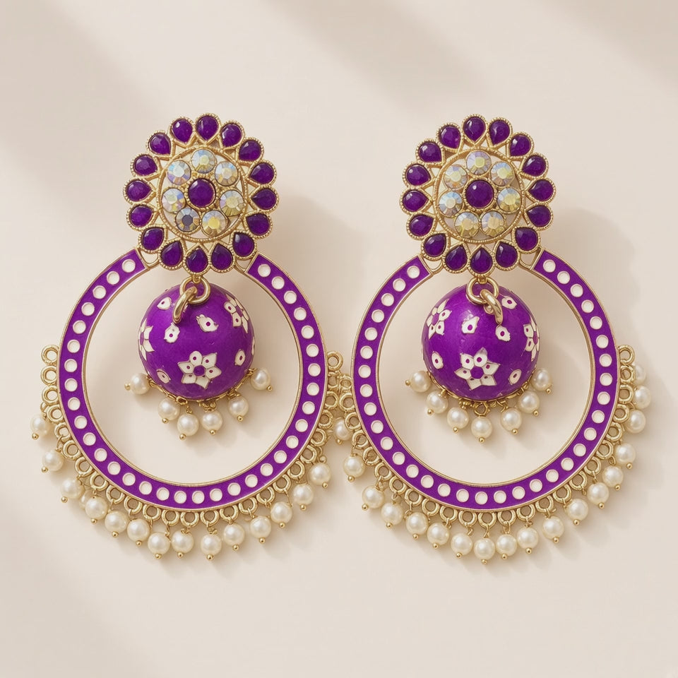 Baingani Purple Chandbali Hoop Jhumkas - 10s video