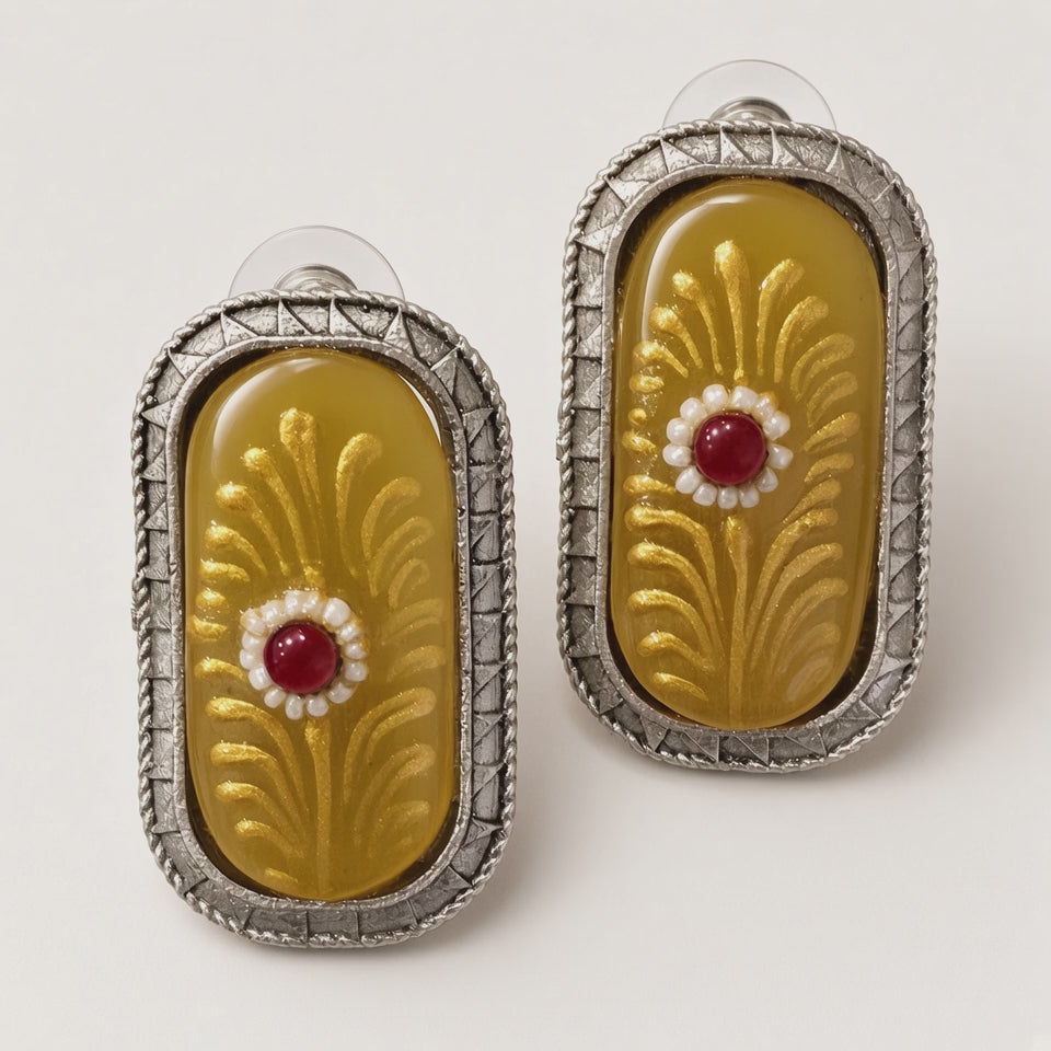 Kesar Yellow Glass Stud Earrings by The P.S Collection - 360 degree spin video