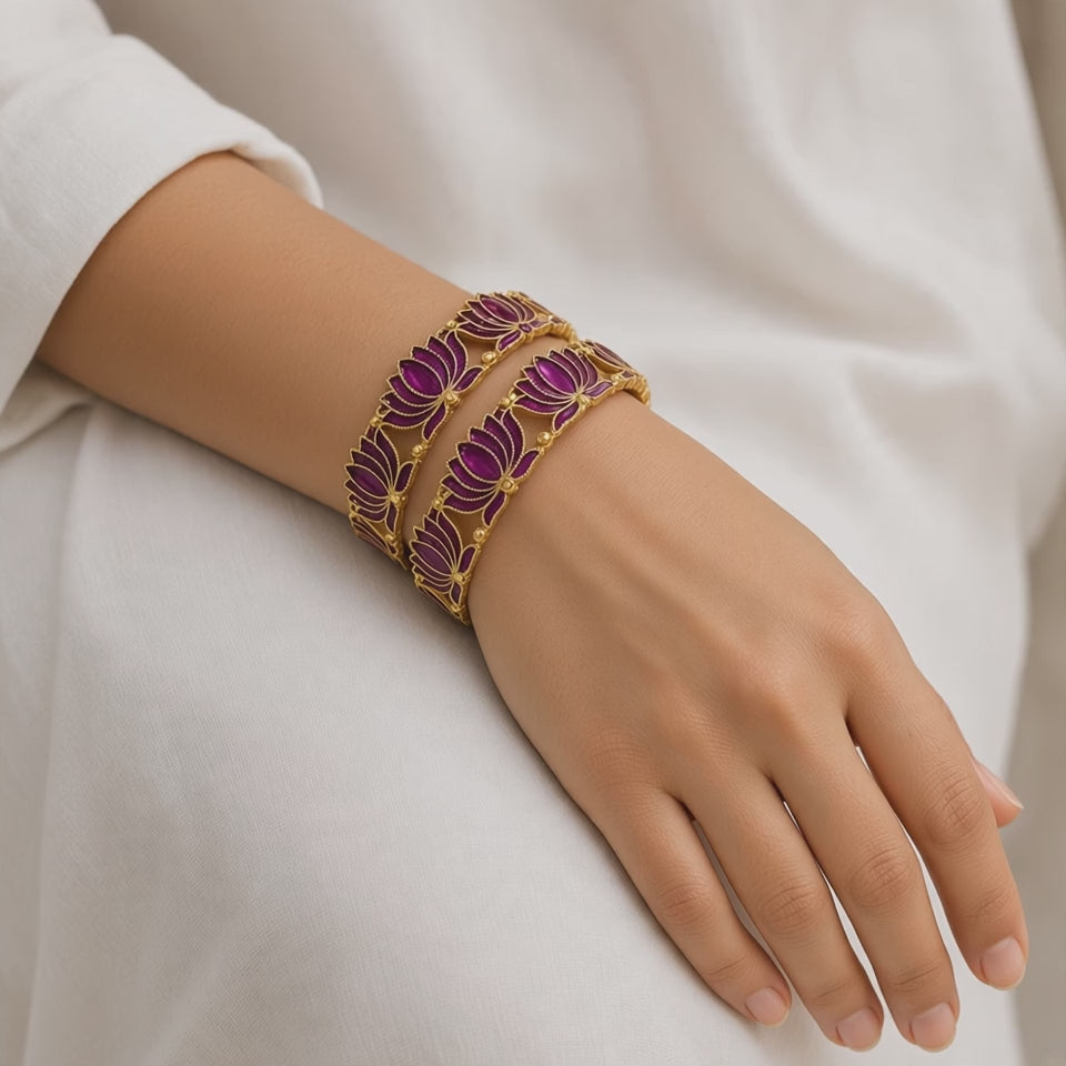 Kamal Lotus Meenakari Bangle Pair worn video - smooth, music only