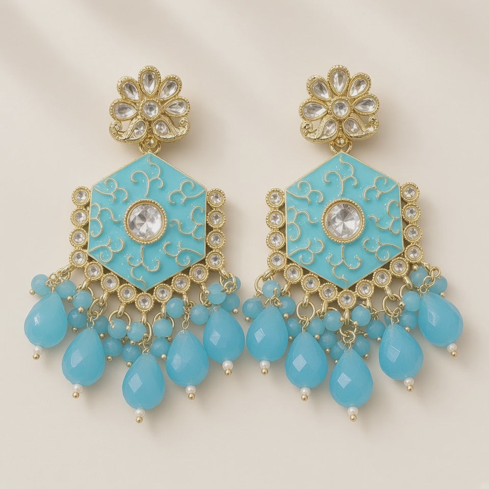 Aasmani Sky Blue Meenakari Drop Earrings - 10s video