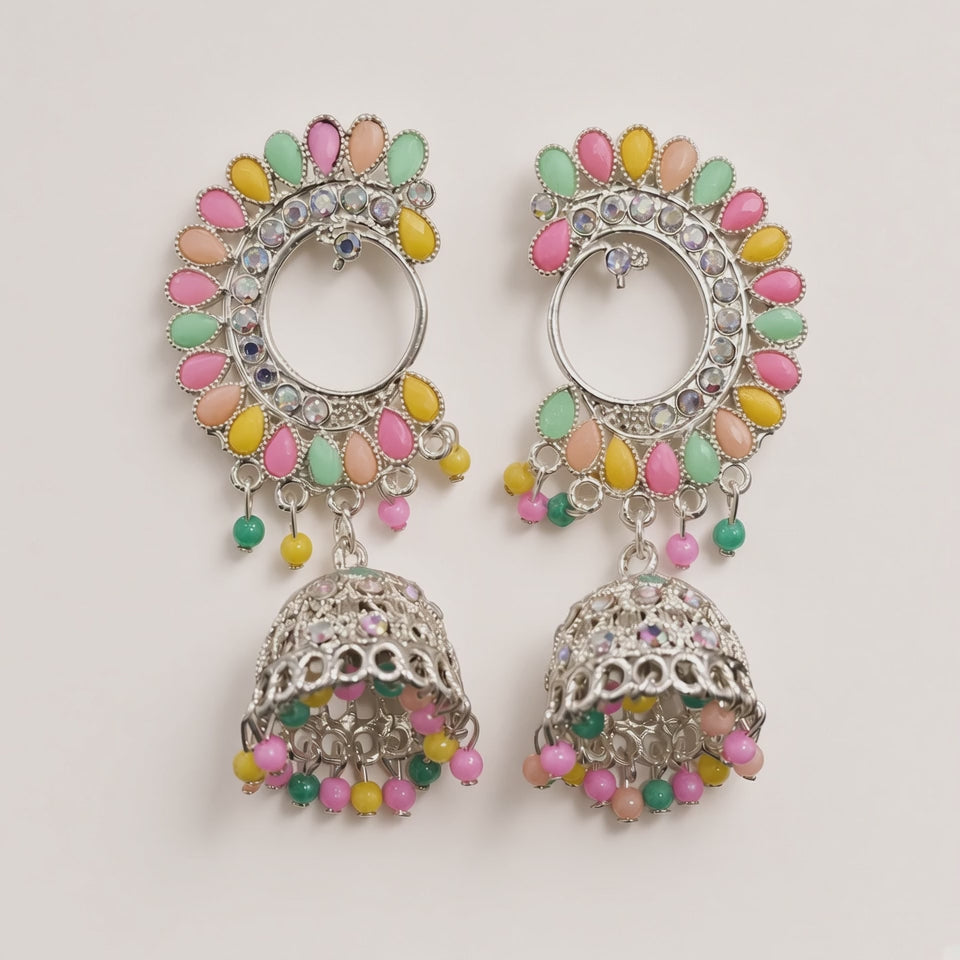 Mayur pastel chandbali jhumkas, 360-degree spin video