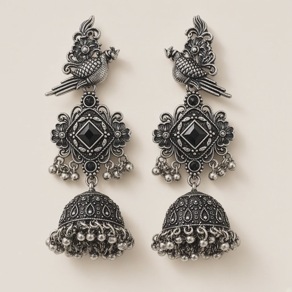 Tota Kaali Black Oxidised Parrot Jhumkas - 10s video