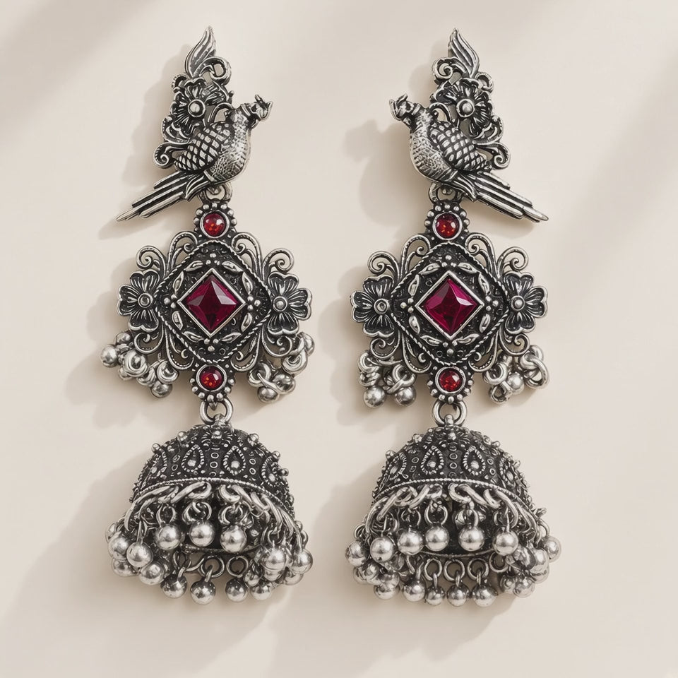 Tota Lal Red Oxidised Parrot Jhumkas - 10s video