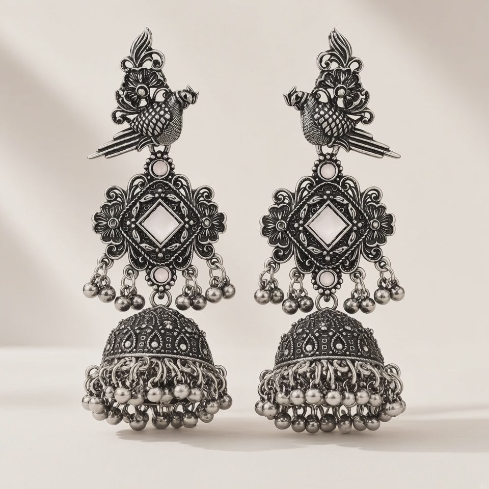Tota Moti Blush White Oxidised Parrot Jhumkas - 10s video
