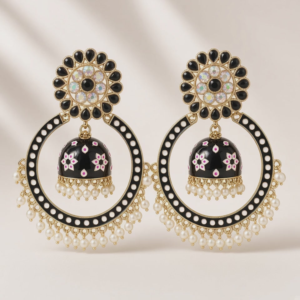 Nisha Black Chandbali Hoop Jhumkas - 10s video