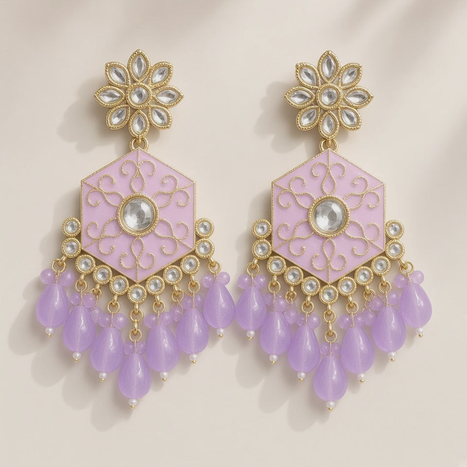 Saanjh Blush & Lilac Meenakari Drop Earrings - 10s video