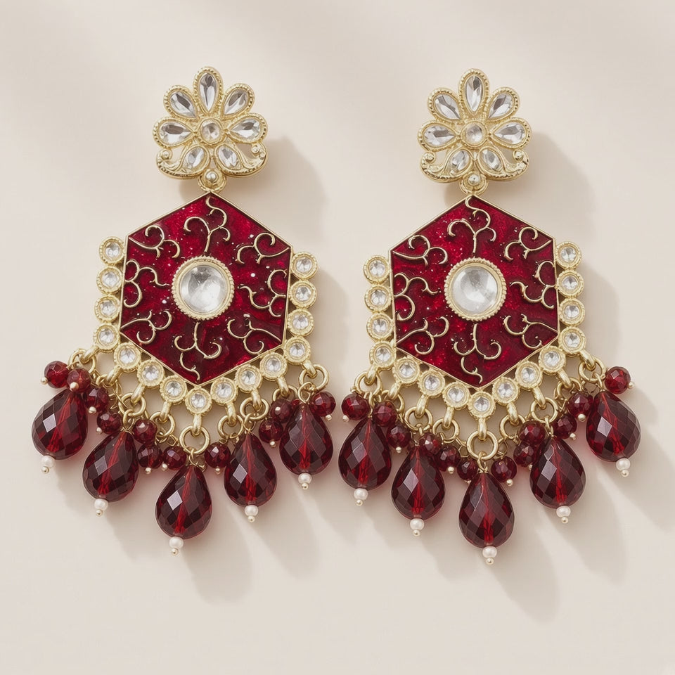 Kumkum Maroon Red Meenakari Drop Earrings - 10s video