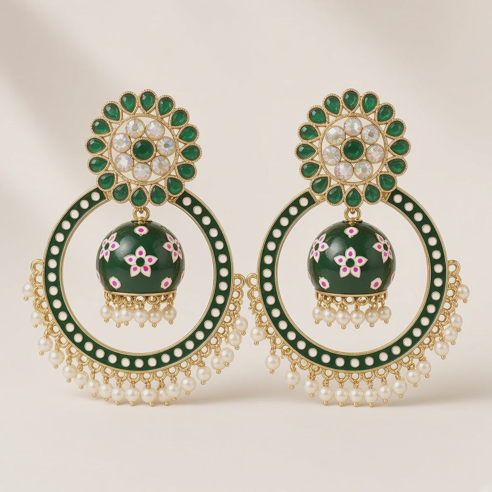 Zumrud Emerald Green Chandbali Hoop Jhumkas - 10s video